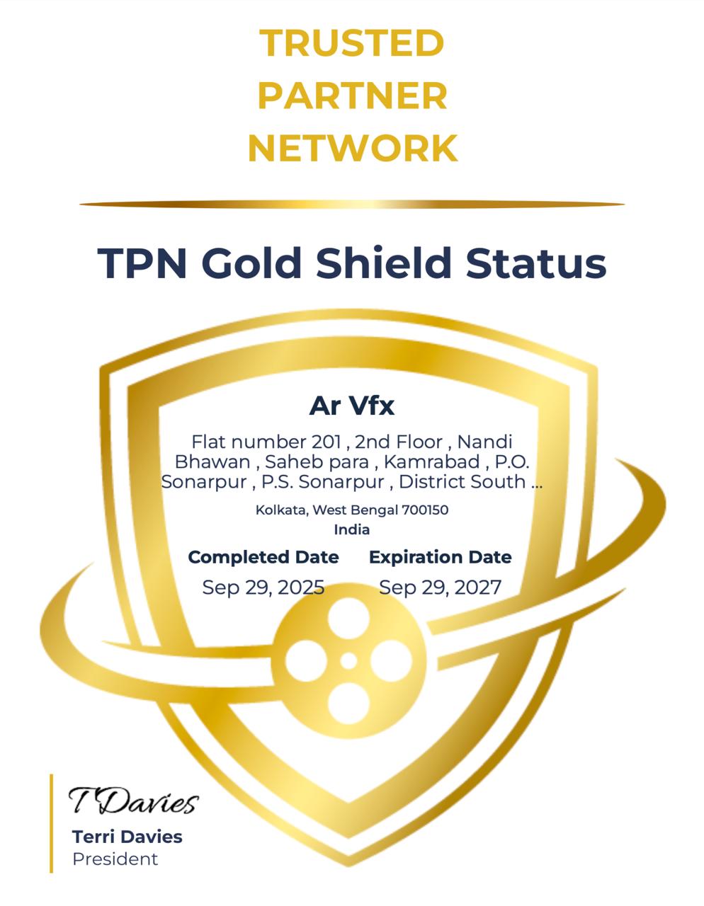 TPN Gold Shield Certificate